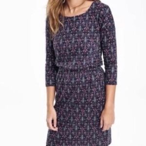 Boden Hettie Dress In Navy Folk Floral Print 14 Long